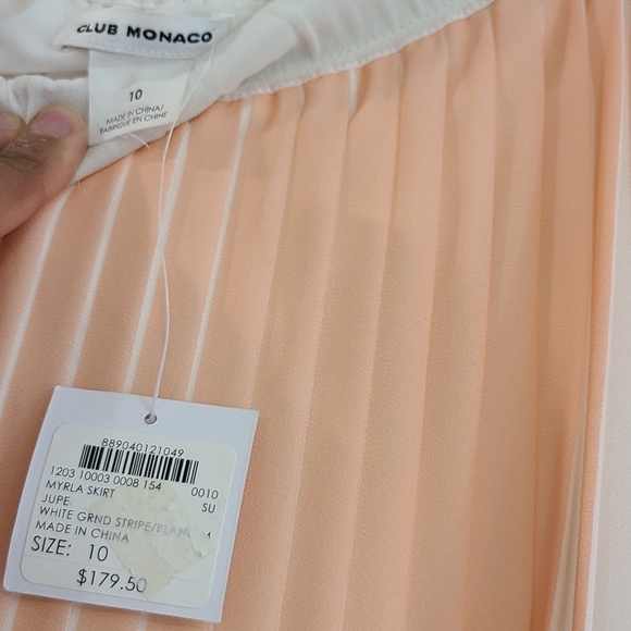 Club Monaco Peach and White Pleated Maxi Skirt New With Tags Size 10 - Picture 6 of 8